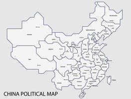 Kina politisk karta dela med statliga färgglada konturer enkelhet stil. vektor