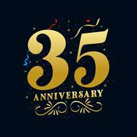 35 årsdag lyxig gyllene Färg 35 år årsdag firande logotyp design mall vektor
