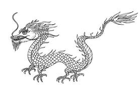 drake hand dragen vektor illustration på isolerat vit bakgrund kinesisk japansk djur- , symbol av 2024, design element för skriva ut t-shirt, logotyp ,affisch, mall, tatuering, kort, färg