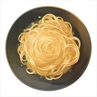 nudel eller spaghetti pasta i skål eller tallrik topp se isolerat detaljerad hand dragen målning illustration vektor
