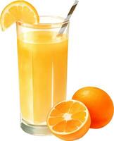 orange juice med orange frukt dekoration isolerat hand dragen målning illustration vektor