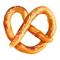 enkel bakad pretzel bakverk med sesam utsäde detaljerad hand dragen illustration målning vektor