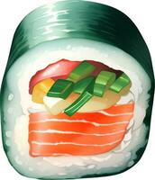 sushi rulla detaljerad hand dragen illustration vektor isolerat