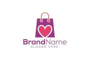 modisch und minimal Einkaufen Tasche und Liebe Vektor Logo Design