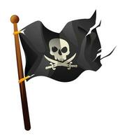 Pirat Flagge mit Schädel und Kreuzknochen. zerfetzt Pirat Flagge Vektor Karikatur Illustration