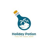 Ferien Urlaub Trank Logo mit Strand Insel Illustration Innerhalb Trank Flasche Vektor Logo Vorlage