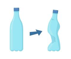 zerknittert Plastik Flasche. Plastik Müll. Müll recyceln Konzept. Vektor Illustration.