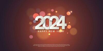 einfach und sauber Design glücklich Neu Jahr 2024. Silber Zahlen zum Hintergrund zum Banner, Plakate oder Kalender. vektor