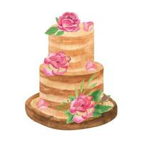 klassisch geschichtet Kuchen mit Rosen Arrangements, Hochzeit romantisch Clip Art vektor