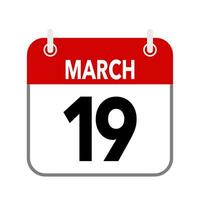 19 Mars, kalender datum ikon på vit bakgrund vektor