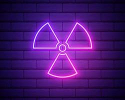 leuchtendes neonradioaktives Symbol auf Ziegelwandhintergrund isoliert. radioaktives giftiges Symbol. Zeichen für Strahlengefahr. Vektor-Illustration vektor