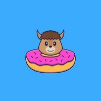 süßes Schaf mit einem Donut am Hals. Tierkarikaturkonzept isoliert. kann für T-Shirt, Grußkarte, Einladungskarte oder Maskottchen verwendet werden. flacher Cartoon-Stil vektor