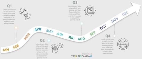 modern Zeitleiste Diagramm Infografik Diagramm 12 Monat finanziell Statistiken Graph vektor