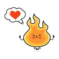 Feuer tun Yoga mit Rede Blase. Vektor Hand gezeichnet Karikatur kawaii Charakter Illustration Symbol. isoliert auf Weiß Hintergrund. Feuer im Liebe Charakter Konzept