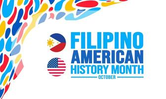 Oktober ist Filipino amerikanisch Geschichte Monat Hintergrund Vorlage. Urlaub Konzept. Hintergrund, Banner, Plakat, Karte, und Poster Design Vorlage mit Text Inschrift und Standard Farbe. Vektor