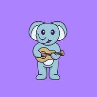 söt elefant som spelar gitarr. djur tecknad koncept isolerad. kan användas för t-shirt, gratulationskort, inbjudningskort eller maskot. platt tecknad stil vektor