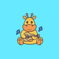 süße Giraffe, die Gitarre spielt. Tierkarikaturkonzept isoliert. kann für T-Shirt, Grußkarte, Einladungskarte oder Maskottchen verwendet werden. flacher Cartoon-Stil vektor