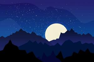 landskap med berg, måne natt scen. vektor illustration design