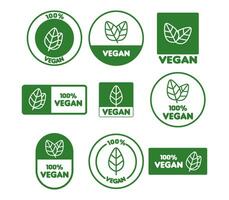 vektor vegan ikon uppsättning vegan logotyper och märken, märka, grön blad på vit bakgrund illustration.