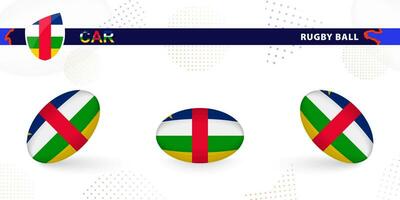 Rugby Ball einstellen mit das Flagge von zentral afrikanisch Republik im verschiedene Winkel auf abstrakt Hintergrund. vektor