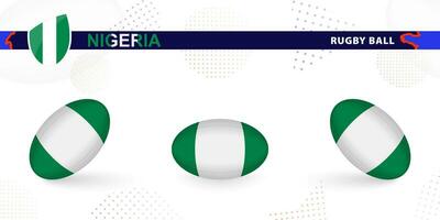 Rugby Ball einstellen mit das Flagge von Nigeria im verschiedene Winkel auf abstrakt Hintergrund. vektor
