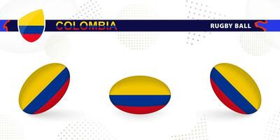 Rugby Ball einstellen mit das Flagge von Kolumbien im verschiedene Winkel auf abstrakt Hintergrund. vektor