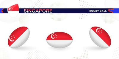 Rugby Ball einstellen mit das Flagge von Singapur im verschiedene Winkel auf abstrakt Hintergrund. vektor