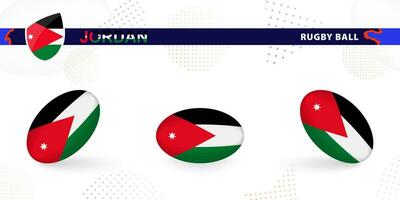 Rugby Ball einstellen mit das Flagge von Jordan im verschiedene Winkel auf abstrakt Hintergrund. vektor