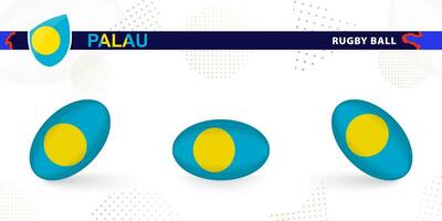 Rugby Ball einstellen mit das Flagge von Palau im verschiedene Winkel auf abstrakt Hintergrund. vektor