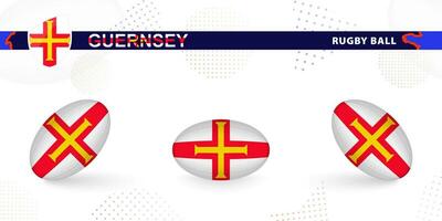 Rugby Ball einstellen mit das Flagge von Guernsey im verschiedene Winkel auf abstrakt Hintergrund. vektor