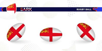 Rugby Ball einstellen mit das Flagge von sark im verschiedene Winkel auf abstrakt Hintergrund. vektor