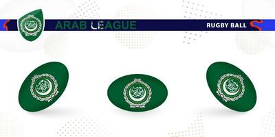 Rugby Ball einstellen mit das Flagge von arabisch Liga im verschiedene Winkel auf abstrakt Hintergrund. vektor
