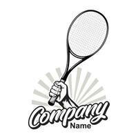 Tennis Logo mit Hand halten Schläger Vektor Inspiration, Design Element zum Logo, Poster, Karte, Banner, Emblem, t Shirt. Vektor Illustration