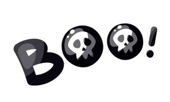 Boo Beschriftung im schwarz. stilisiert Vektor Text. festlich Illustration auf Weiß Hintergrund zum Halloween Tag.