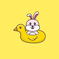 süßes Kaninchen mit Entenboje. Tierkarikaturkonzept isoliert. kann für T-Shirt, Grußkarte, Einladungskarte oder Maskottchen verwendet werden. flacher Cartoon-Stil vektor