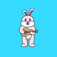 süßes Kaninchen, das Gitarre spielt. Tierkarikaturkonzept isoliert. kann für T-Shirt, Grußkarte, Einladungskarte oder Maskottchen verwendet werden. flacher Cartoon-Stil vektor