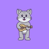 süße Katze, die Gitarre spielt. Tierkarikaturkonzept isoliert. kann für T-Shirt, Grußkarte, Einladungskarte oder Maskottchen verwendet werden. flacher Cartoon-Stil vektor