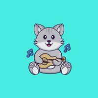 söt katt som spelar gitarr. djur tecknad koncept isolerad. kan användas för t-shirt, gratulationskort, inbjudningskort eller maskot. platt tecknad stil vektor