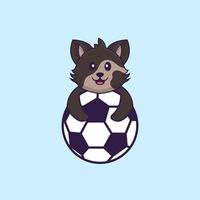 söt katt som spelar fotboll. djur tecknad koncept isolerad. kan användas för t-shirt, gratulationskort, inbjudningskort eller maskot. platt tecknad stil vektor