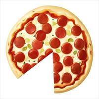 geschnitten Peperoni Käse Pizza oben Aussicht isoliert detailliert Hand gezeichnet Gemälde Illustration vektor