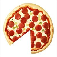 skivad pepperoni ost pizza topp se isolerat detaljerad hand dragen målning illustration vektor