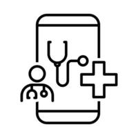 telemedicin smartphone, tele medicin mobil appar ikon och logotyp design, uppkopplad behandling, hälsa och medicinsk element, digital hälsa vård, uppkopplad patient kolla upp upp, datoranvändning enheter, telefoner vektor