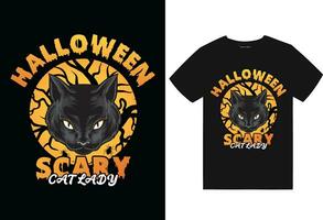 halloween skrämmande katt t-shirt design vektor