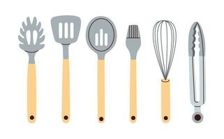 Küche Utensilien Satz. Geschirr, Kochen Werkzeug. eben Vektor Illustration auf Weiß Hintergrund.