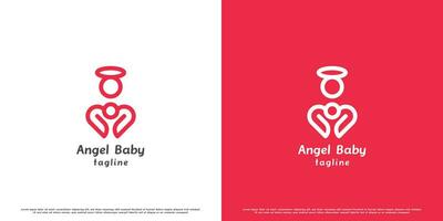 Mutter Baby Liebe Logo Design Illustration. Silhouette von Engel gestalten Mutter Sohn Kind Kind Liebe Herz Zuneigung Umarmung Eltern Familie . einfach modern minimalistisch glücklich schick Pflege Symbol Symbol Konzept. vektor