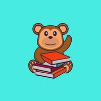 süßer Affe, der ein Buch liest. Tierkarikaturkonzept isoliert. kann für T-Shirt, Grußkarte, Einladungskarte oder Maskottchen verwendet werden. flacher Cartoon-Stil vektor
