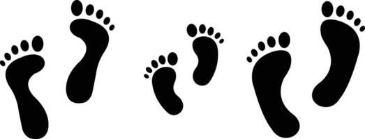 uppsättning av mänsklig fotspår ikoner. familj fötter grafik. far mor och barn steg. man kvinna och bebis promenad symbol. vektor