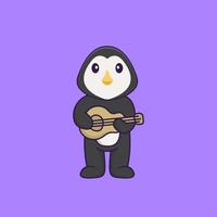 süßer Pinguin, der Gitarre spielt. Tierkarikaturkonzept isoliert. kann für T-Shirt, Grußkarte, Einladungskarte oder Maskottchen verwendet werden. flacher Cartoon-Stil vektor