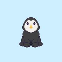 süßer Pinguin sitzt. Tierkarikaturkonzept isoliert. kann für T-Shirt, Grußkarte, Einladungskarte oder Maskottchen verwendet werden. flacher Cartoon-Stil vektor
