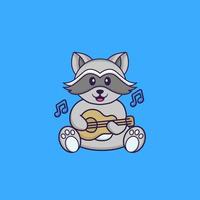 süßer Waschbär, der Gitarre spielt. Tierkarikaturkonzept isoliert. kann für T-Shirt, Grußkarte, Einladungskarte oder Maskottchen verwendet werden. flacher Cartoon-Stil vektor